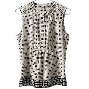J. Crew Women's Ivory Black Polka Dot Sleeveless Pintuck Blouse Size 6